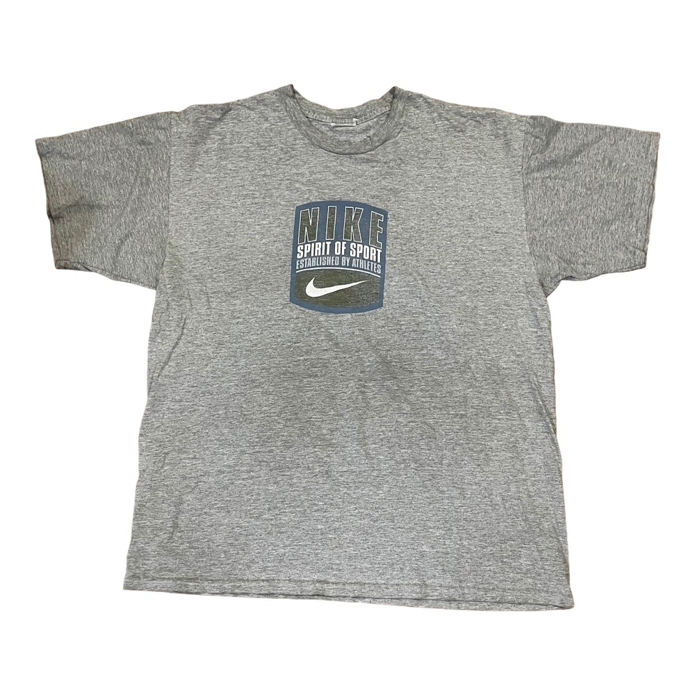 Vintage Nike Shirt Mens XL Gray Swoosh Spirit of Sport Logo Tee Made USA 90s